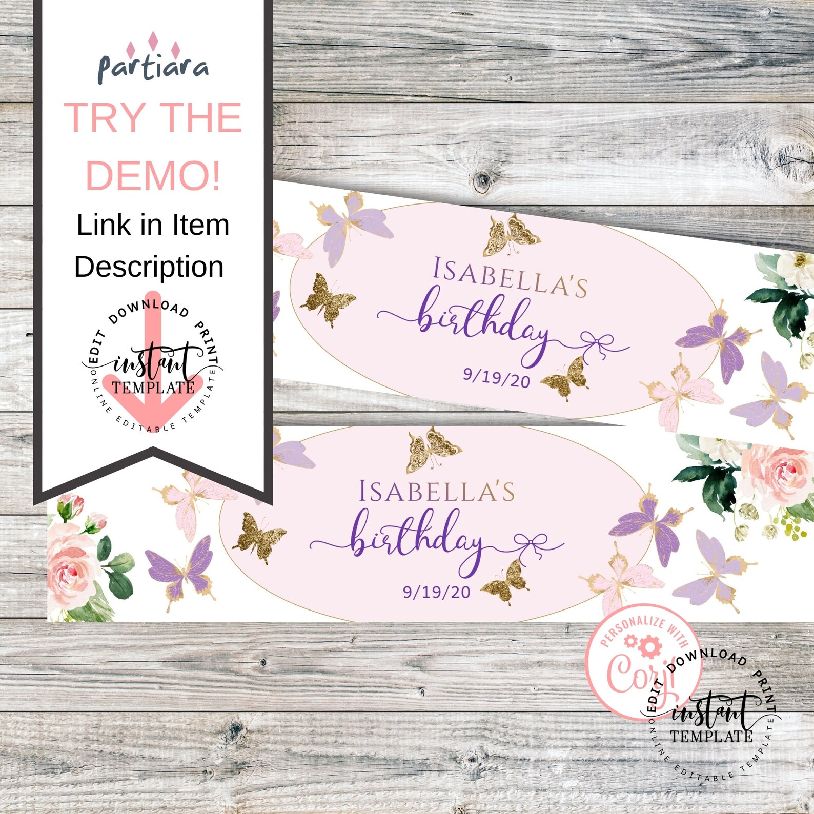 Butterfly Water Bottle Labels Girl Baby Shower Birthday Party Etsy