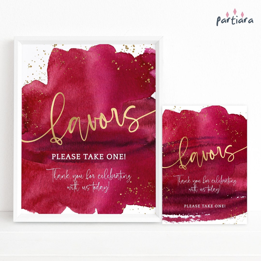 Red favor table sign template ladies birthday poster decor editable
