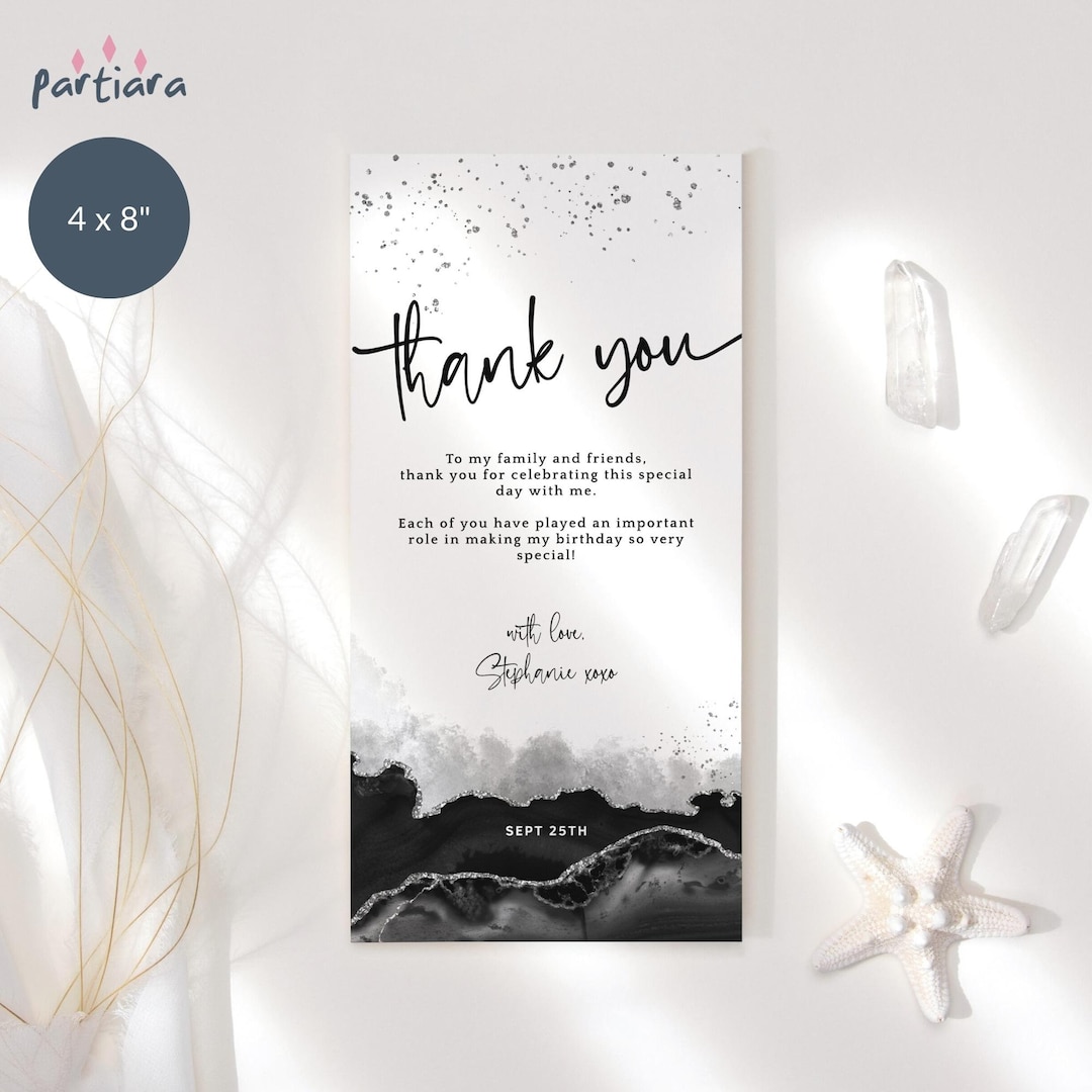 Editable Thank You Card Template: Birthday Party Table Cards Printable ...