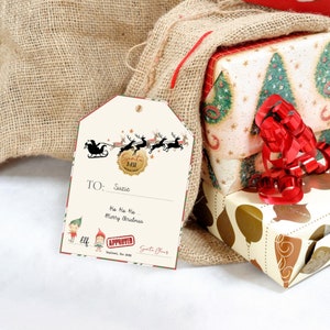 Etiqueta de presente do Papai Noel para impressão, modelo de etiqueta de presentes do amigo secreto, etiquetas de presentes de véspera de Natal para crianças, download digital editável P191