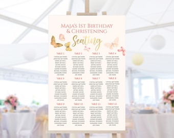 Butterfly Seating Sign Peach Baby Shower Butterflies Party Table Chart Printable Girl Baptism 1st Birthday Tables Editable Download P130