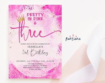Pretty in Pink 3rd Birthday Invitation Template for Girls: Princess Party Theme Printable P523