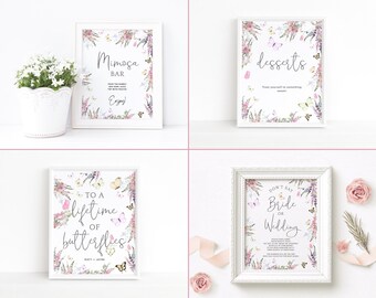 Wildflower Butterflies Bridal Shower Sign Bundle: Floral Butterfly Decor (Editable Template Download) P256