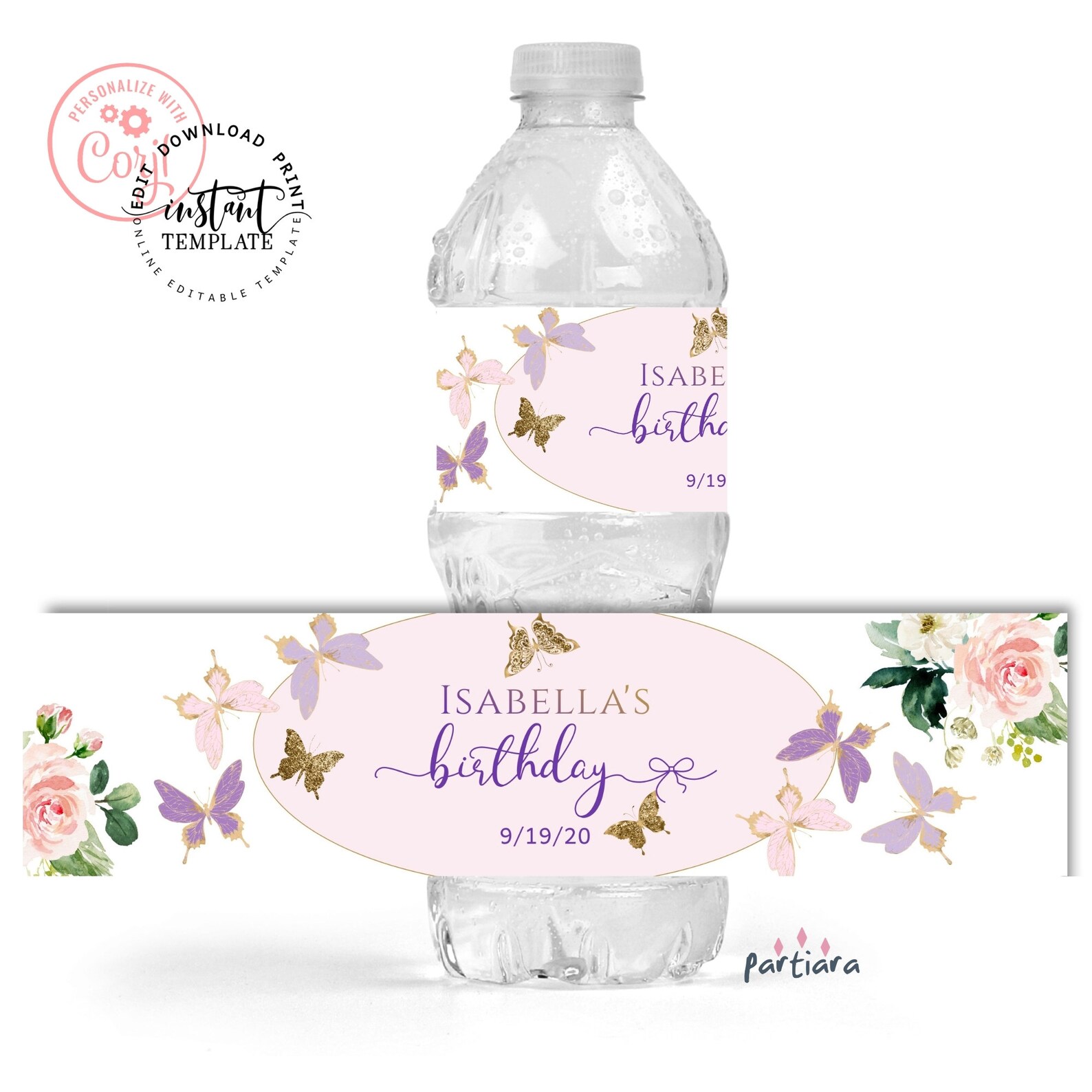 Butterfly Water Bottle Labels Girl Baby Shower Birthday Party Etsy