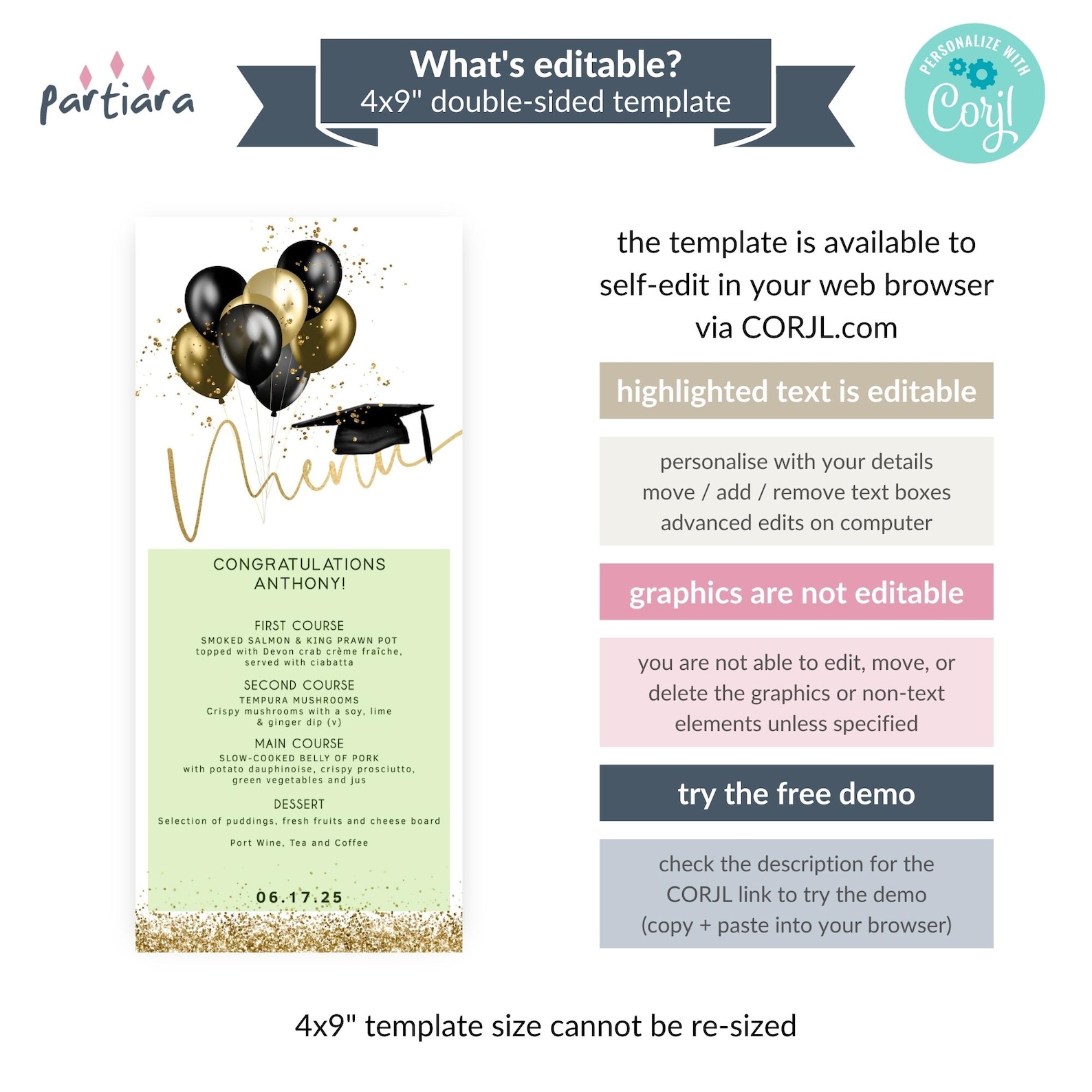 Editable Graduation Program Template, Graduation Dinner Party Menu ...