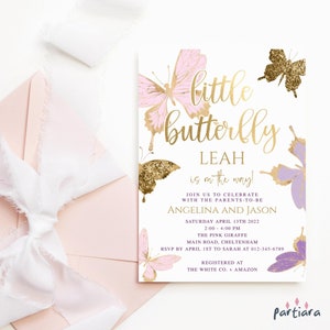 Baby Butterfly Shower Invitation Girl Little Butterflies Party Invite Printable Editable Digital Download Template Blush Pink Lilac P6 P345