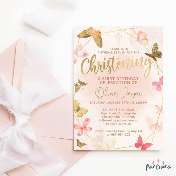 Christening 1st Birthday Invitations Girl