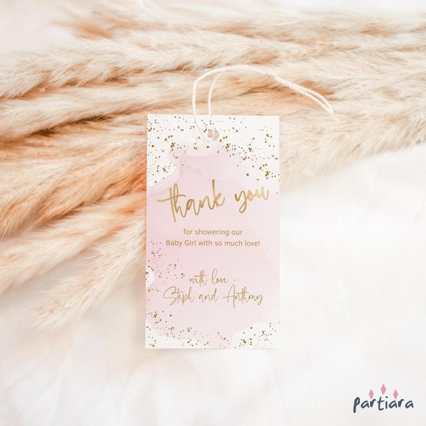 Baby Girl Favor Tag Baby Shower Thank You Gifts Pastel Blush Pink Gold 1st Birthday Party Labels Printable Editable Digital Download P458