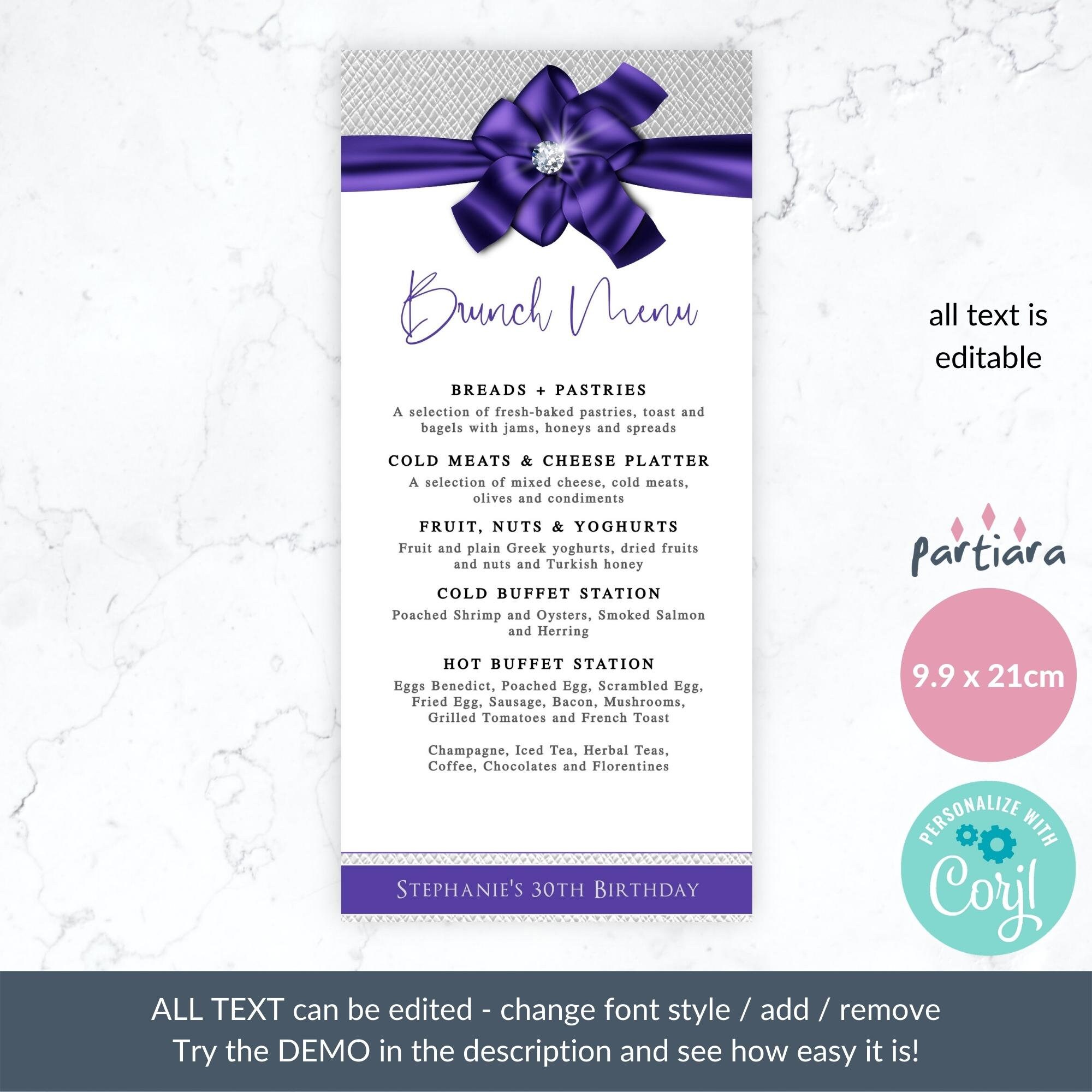 Design & Templates Paper & Party Supplies Lilac Adult Party Menu ...