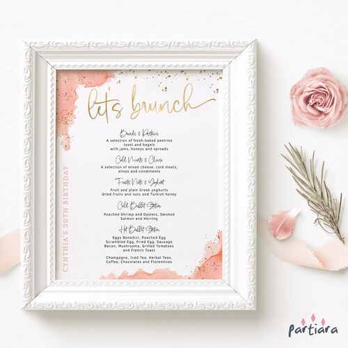 Blush Gold Brunch Menu Card DIY Editable Printable Ladies Slim Etsy