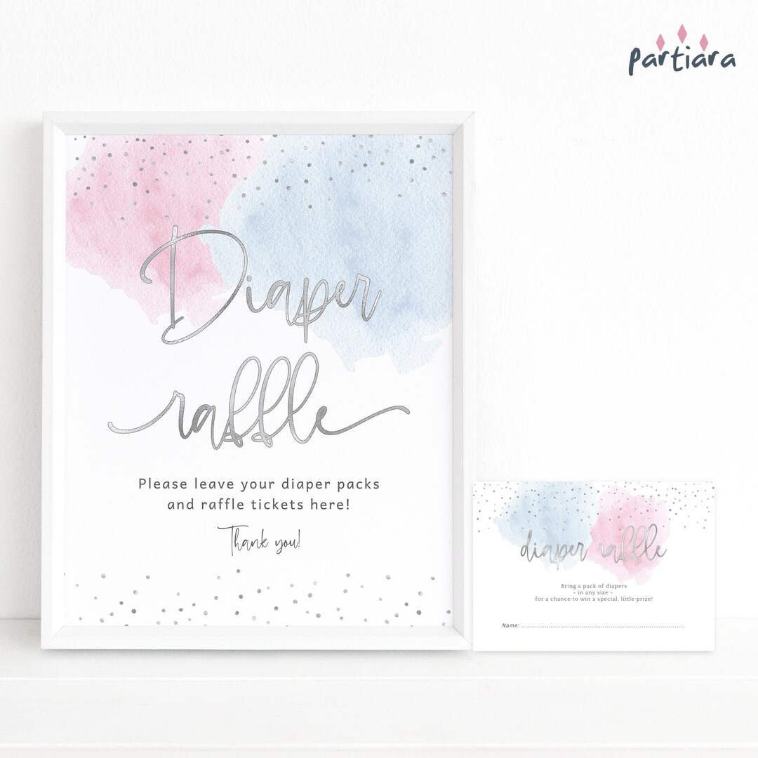 Baby Shower Games Diaper Raffle Table Sign and Raffle Ticket Cards