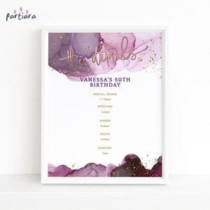 Plantilla de itinerario de fiesta de cumpleaños editable y programa de eventos, descarga instantánea e imprimible para fiestas de hombres o mujeres P132 P230