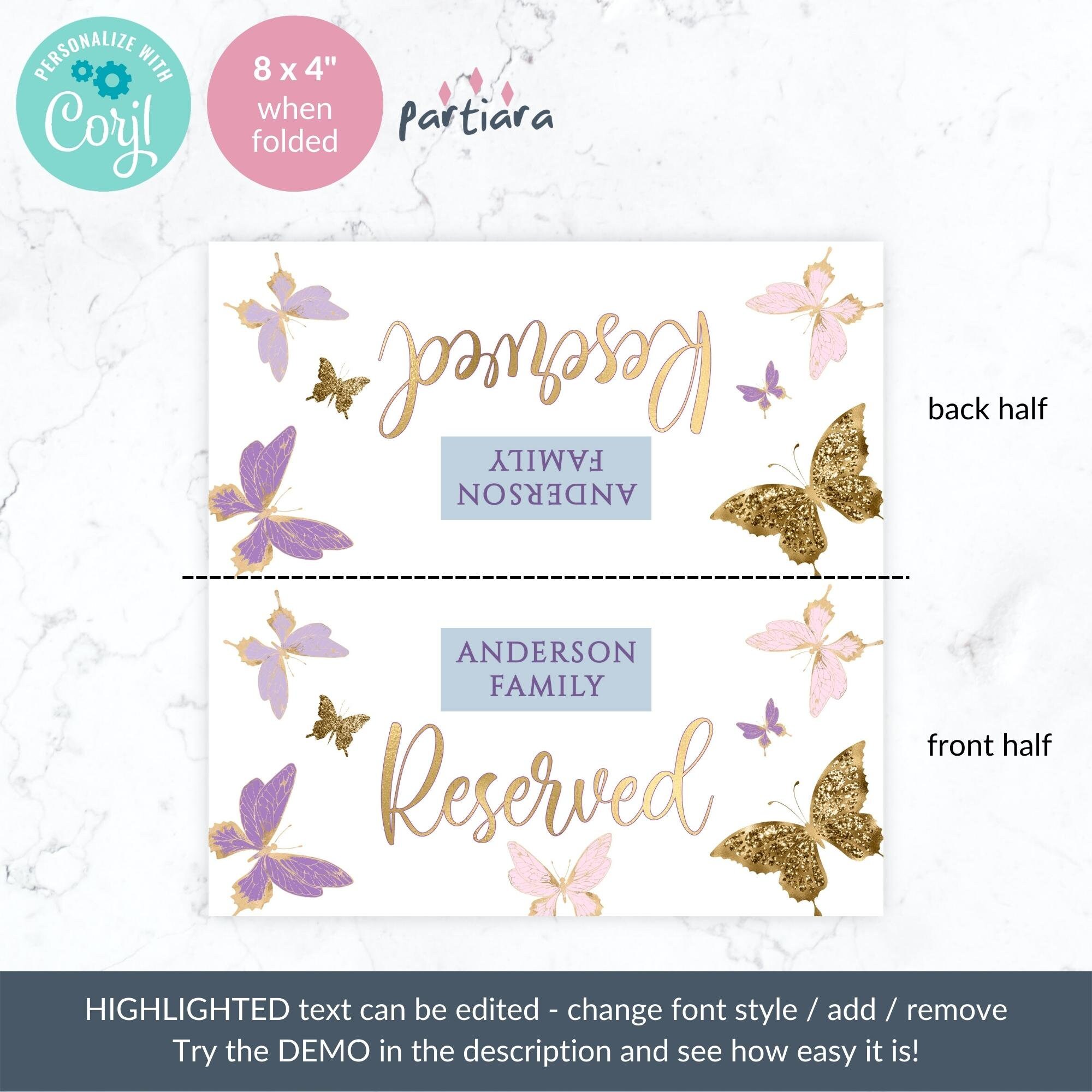 Letrero De Mesa Reservada, Decoración De Fiesta De Mariposas, image size:2000x2000