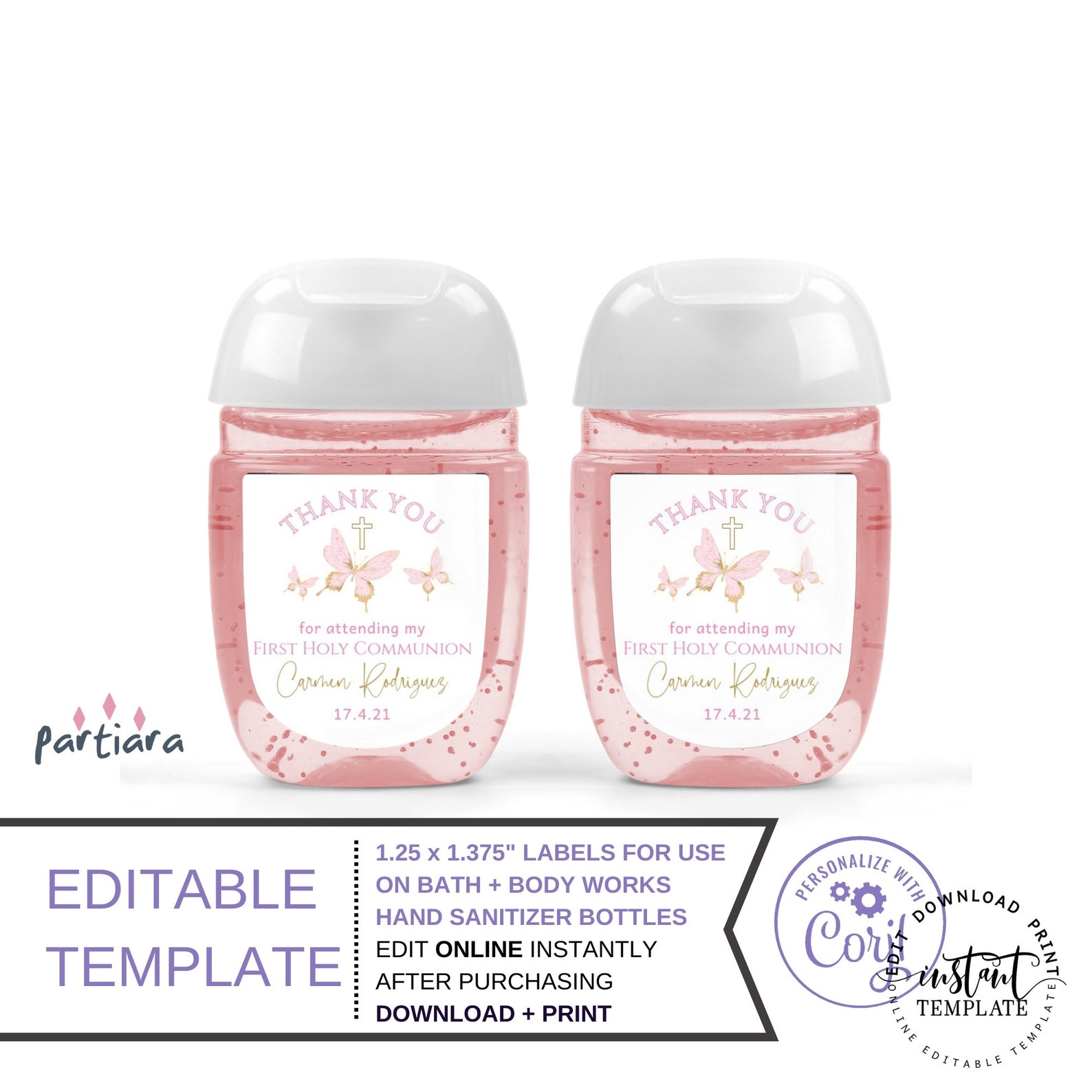 Mini Hand Sanitizer Labels Butterfly Baby Shower Editable Girl Etsy