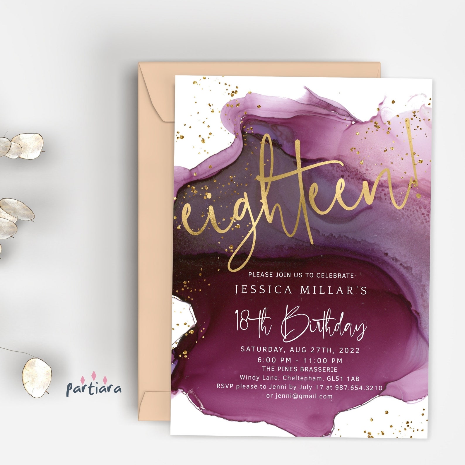 18th Birthday Invitation Digital Download Eighteen 18 Party Etsy