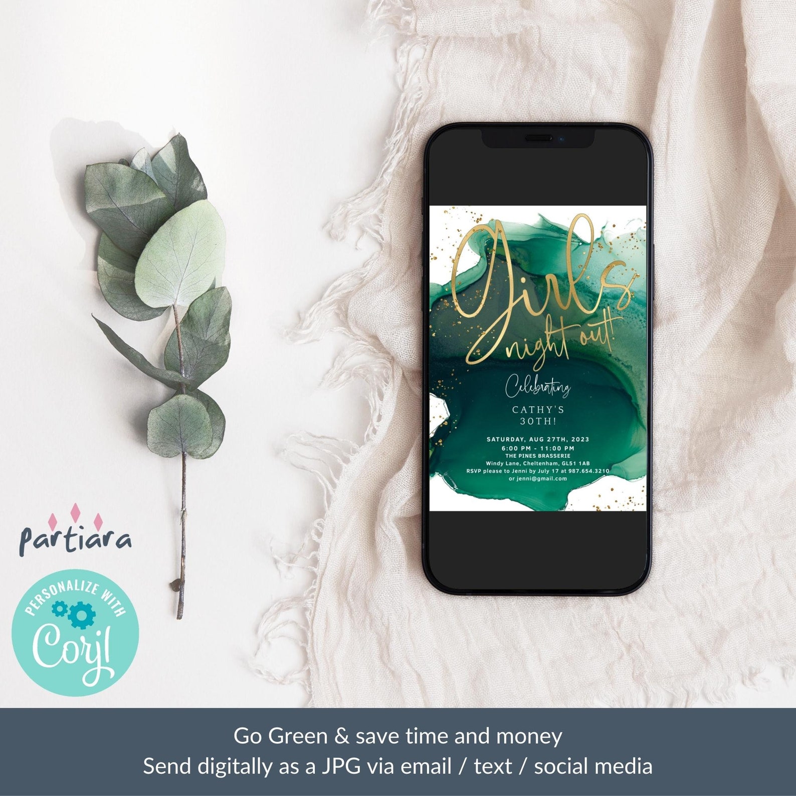 Girls Night Out Invitation, Birthday Ladies Night Invites, Emerald ...