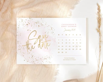 Save the Date Calendar Card Printable Ladies Birthday Party Save the Dates Editable Template Pastel Blush Pink Gold Decor Download P249