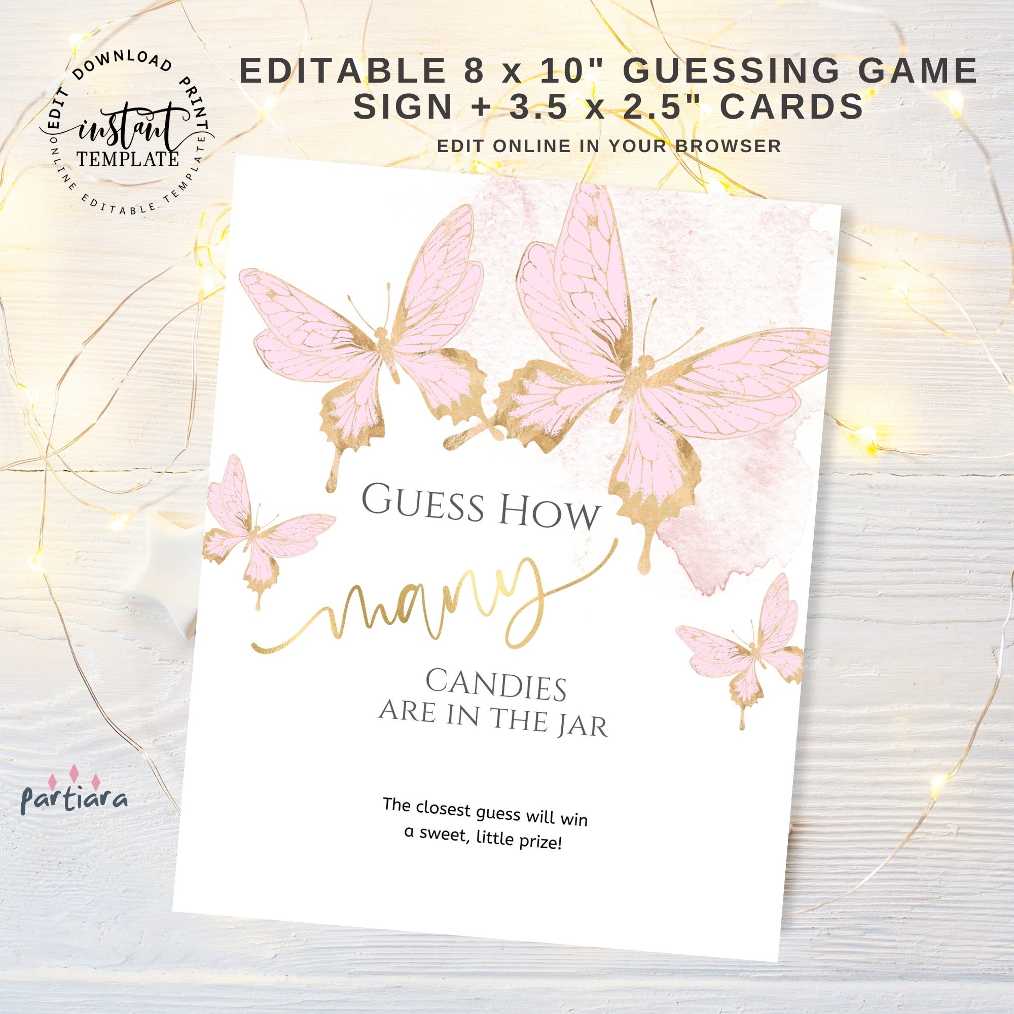 Butterfly Guess How Many Candies Game Girl Baby Shower Party Etsy