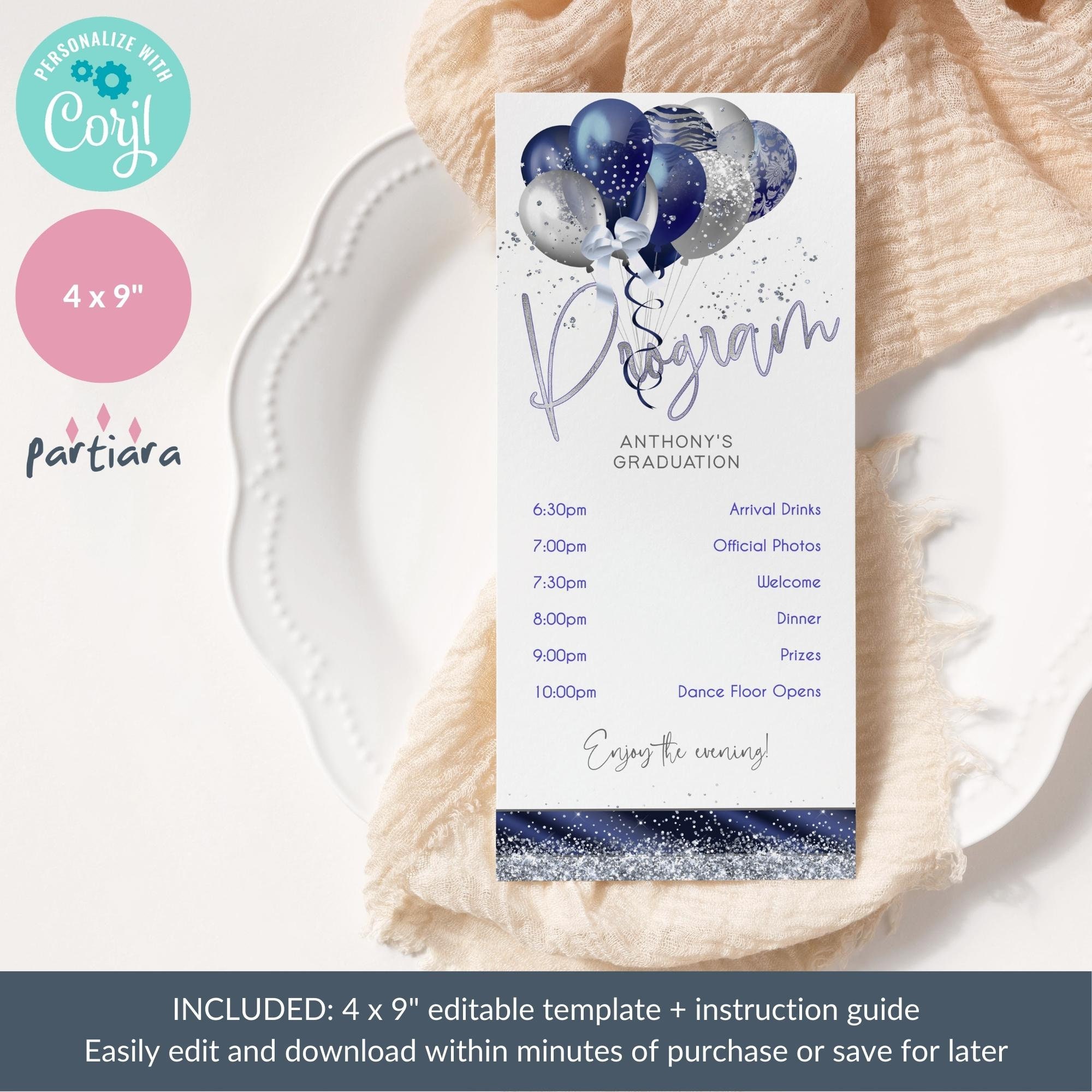 Blue Graduation Program Card Template for Boys, College Graduates ...