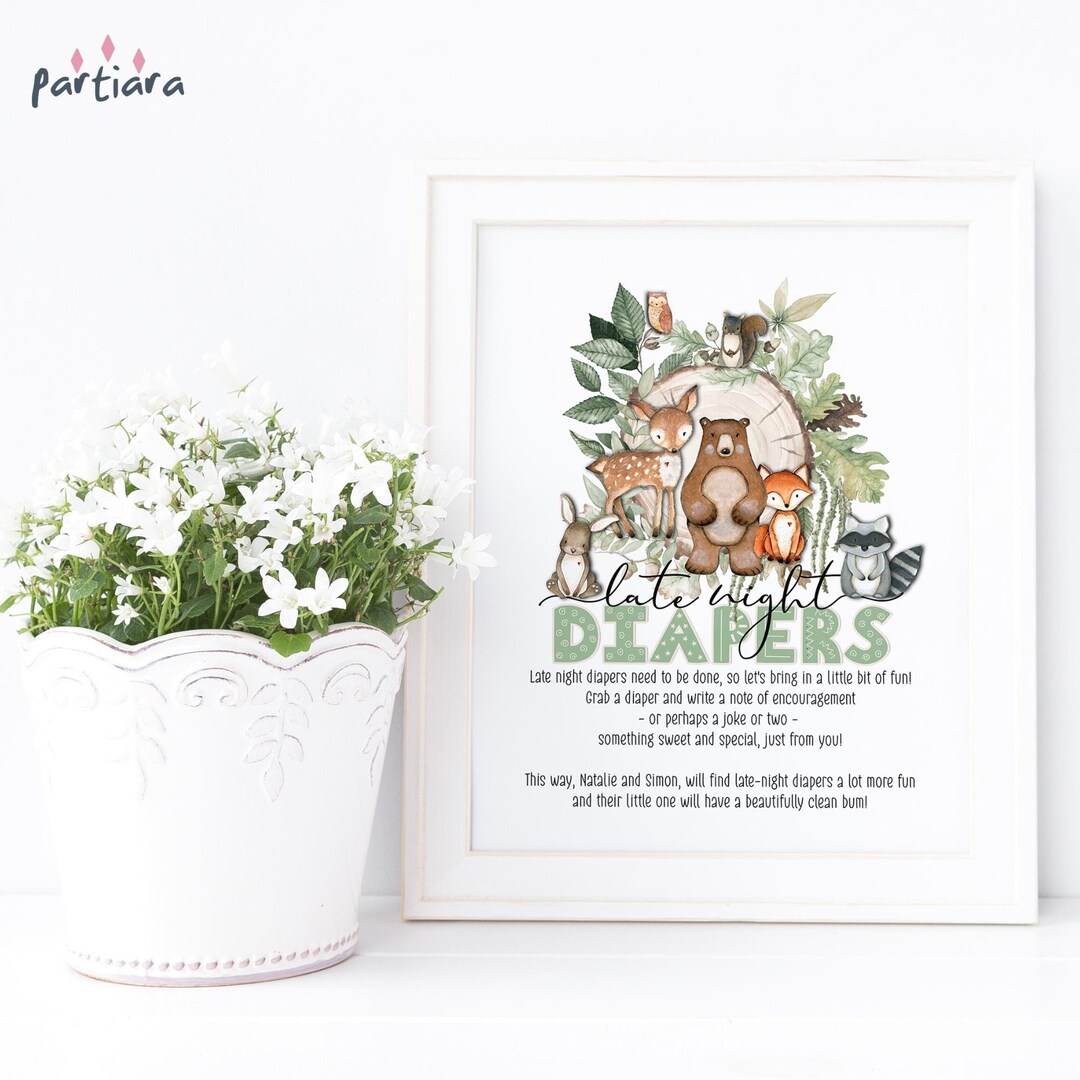 Woodland Diaper Messages Sign, Late Night Diapers Game Parents to Be ...