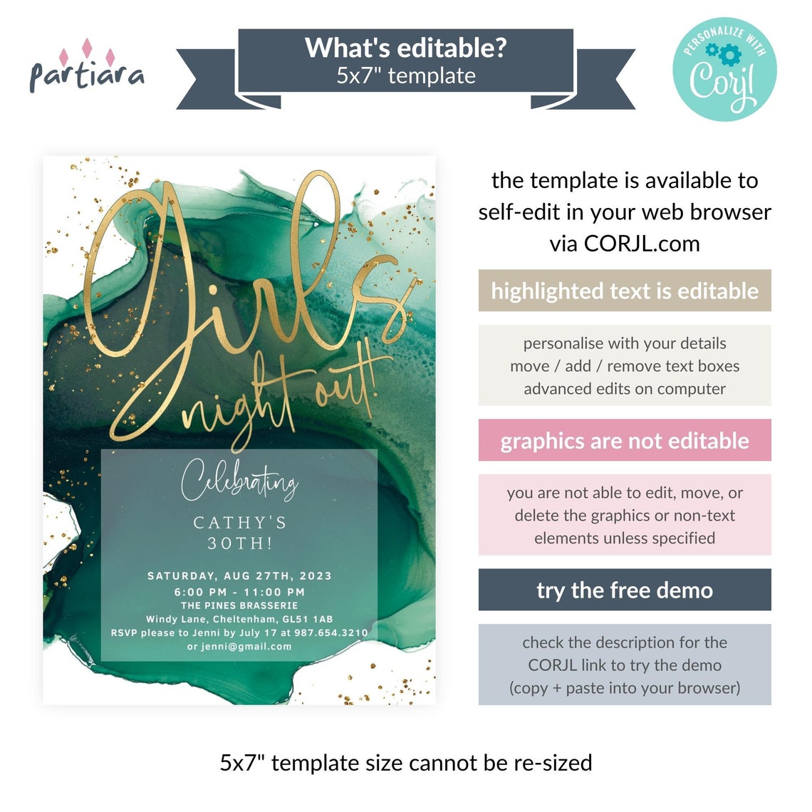 Girls Night Out Invitation, Birthday Ladies Night Invites, Emerald ...