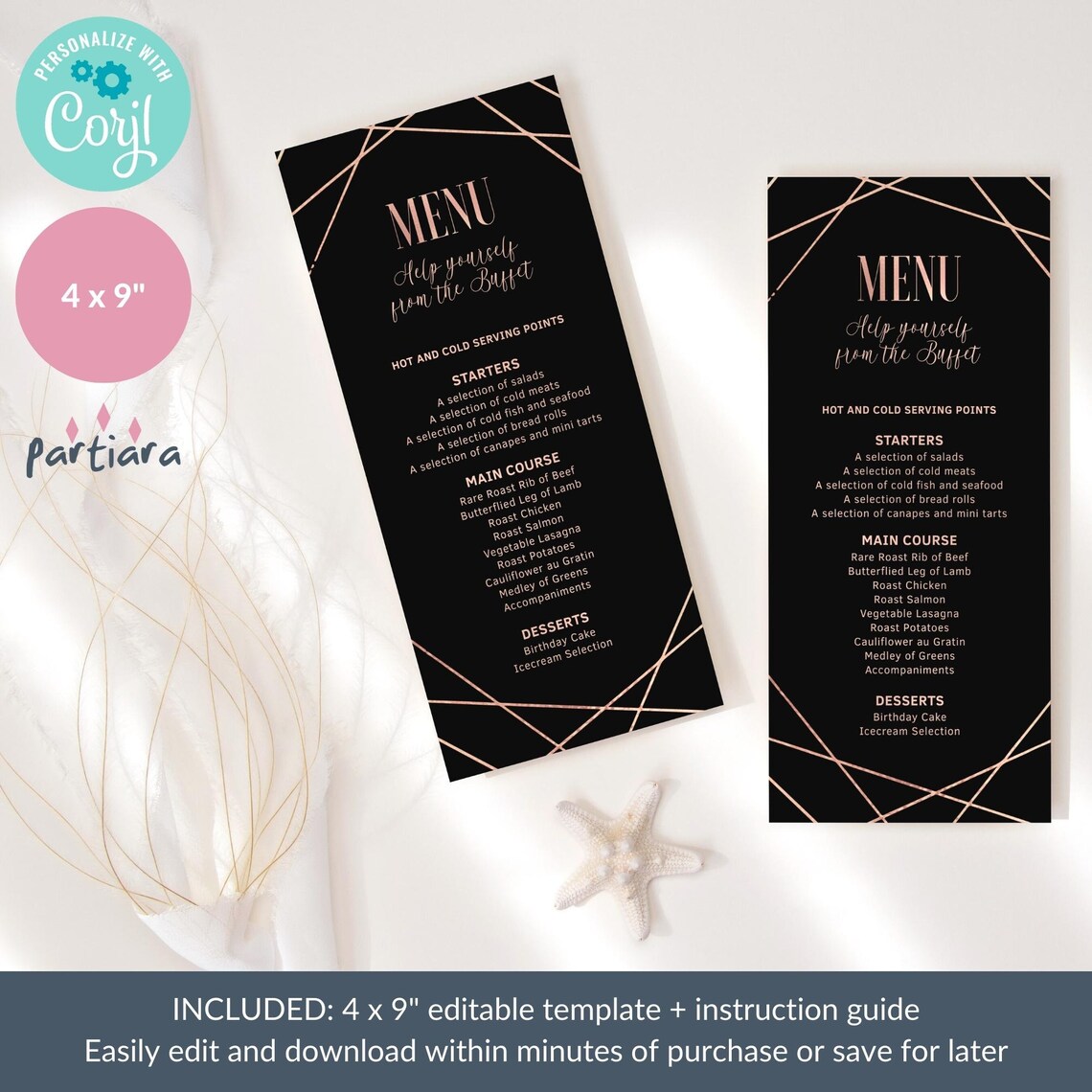 21st Birthday Menu Template, Rose Gold Table Menus Printable, Elegant ...
