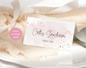 Pastel Pink Gold Name Place Card Editable Template Ladies Teens Girls Birthday Party Food Tents Printable Blush Pinks Decor Table P132 P249