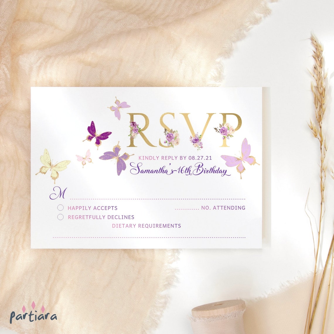 Quinceanera Invitation RSVP Card DIY Printable Butterfly Decor - Etsy