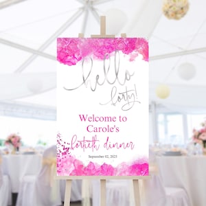 Hello Forty Welcome Sign, Hot Pink 40th Birthday Welcome Poster Template, Ladies Editable 24x36 Digital Download P200