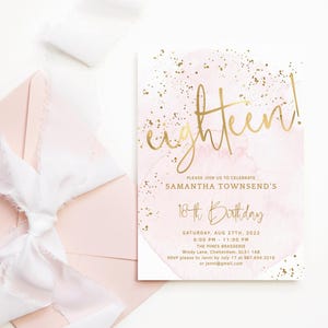 Invitation 18e anniversaire fille imprimable dîner dîner dansant inviter modèle numérique modifiable en téléchargement Corjl Blush rose or rose P249 P132