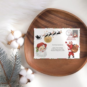 Envelope oficial do Papai Noel, modelo editável para entrega de correspondência no Pólo Norte, cartas para o pai natal, menino e menina, download digital P191