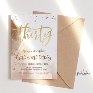 Rustic 30th Birthday Invite Editable Ladies or Mens Dinner Party Invitation Digital Download Shades of Brown and Gold Decor Printable P214