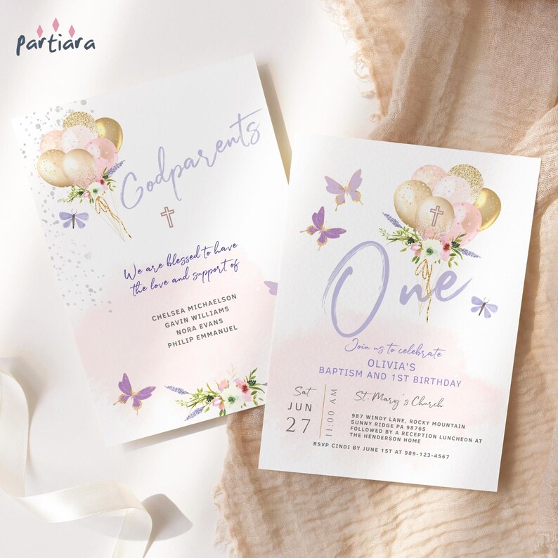 Invitation Baptism 1st Birthday Printable, Girl's First Birthday Joint ...