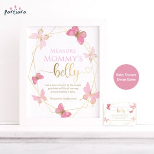 How Big is Mommy's Belly Sign Game and Cards EDITABLE Girl Butterflies ...