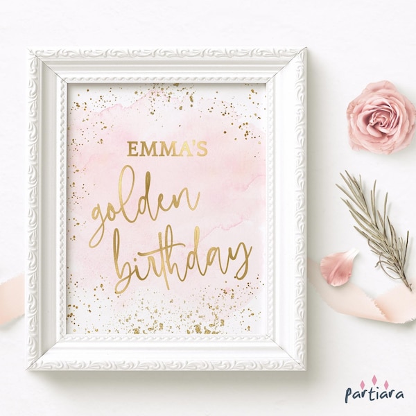 Girl Golden Birthday Party Table Sign Printable Blush Pastel Pink Gold Dessert Favors Tables Decor Poster Editable Digital Download P249