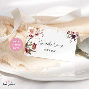 Table Place Setting Name Card Template for Ladies Birthday Brunch Lunch or Dinner Events, Pink Purple Floral Decor, Editable Download P173
