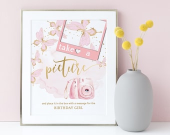 Baby Butterfly Photo Sign Selfie Station Take a Picture Table Poster Decor Printable Birthday Girls Butterflies Editable Download P6 P293