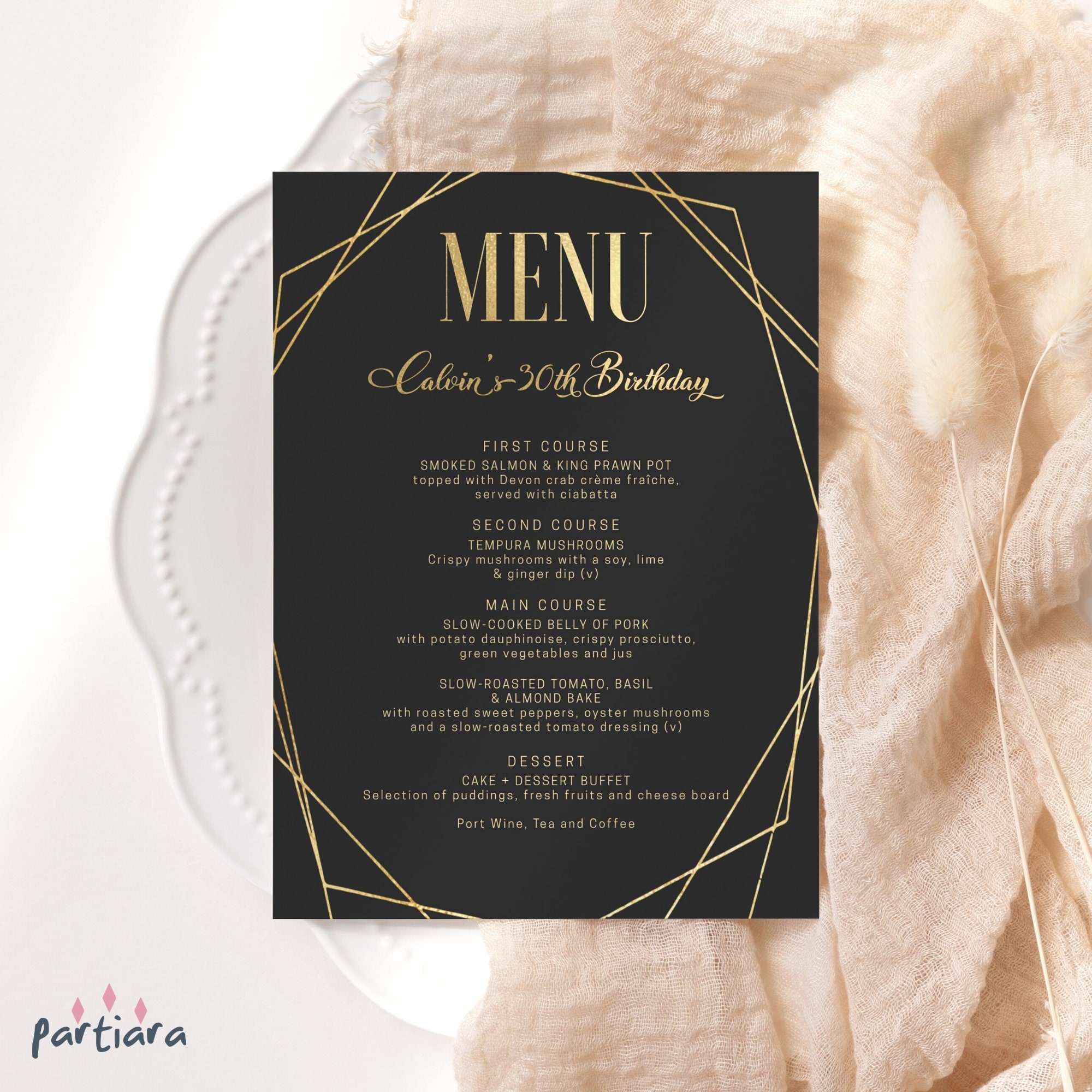 Menu Cards Black and Gold Birthday Dinner Menus Editable Menu Etsy UK