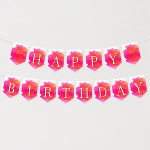 Birthday Banner Bunting Printable Hot Fuchsia Pink Orange Ladies Happy Birthday Flags Editable Digital Download 5x7 Template P200