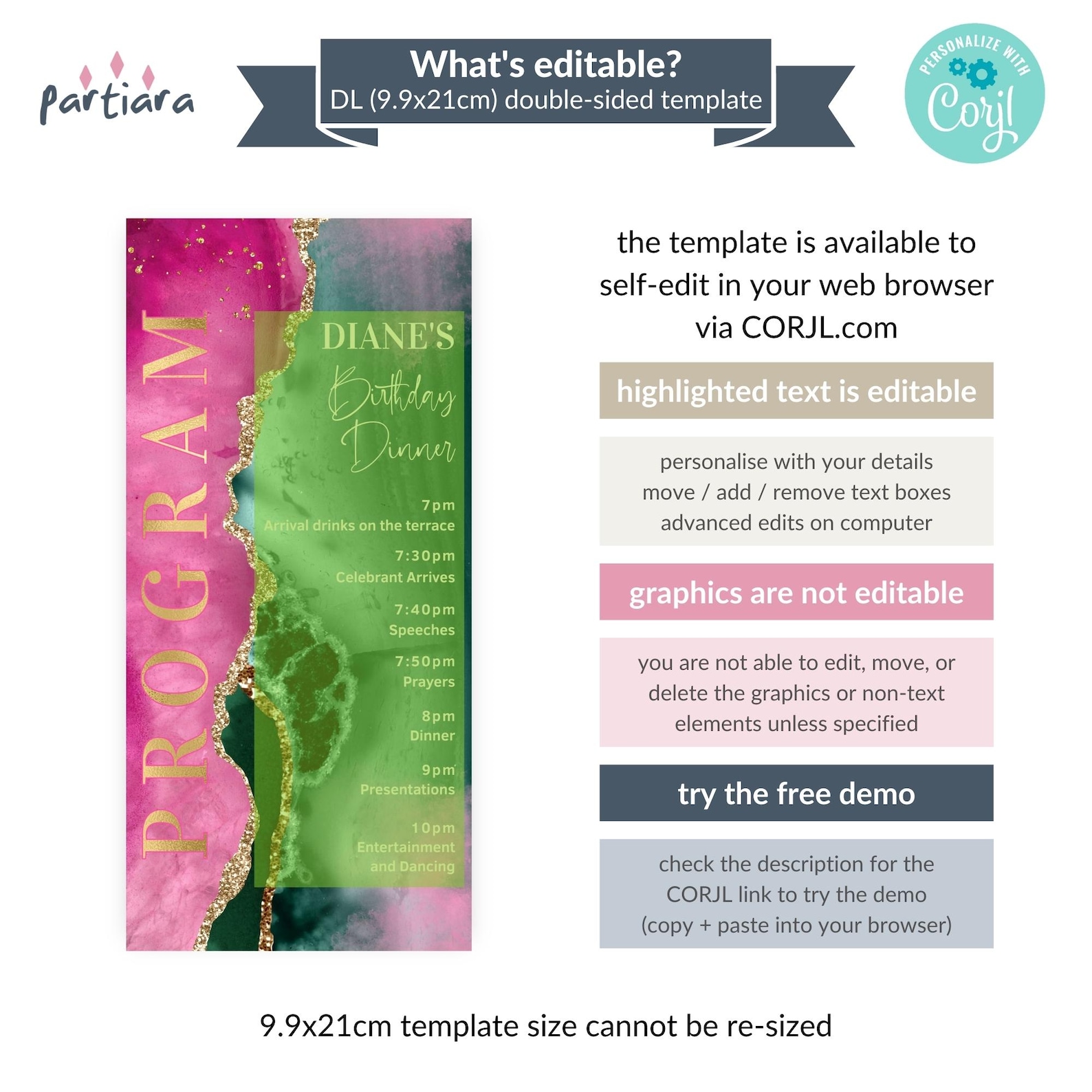Ladies Birthday Program Template, Fuchsia Pink Menu Card Printable ...