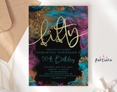 50th Birthday Invite Editable Template, Ladies 50 Dinner Party Invitation Printable, Neon Hot Pink Teal Black Gold Events Card Download P750