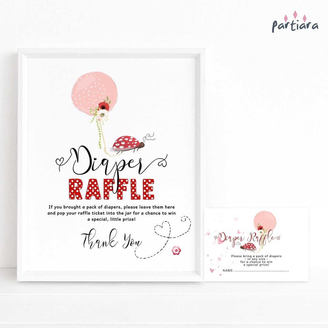 Ladybug Baby Shower Diaper Raffle Game Sign and Raffle Tickets ...