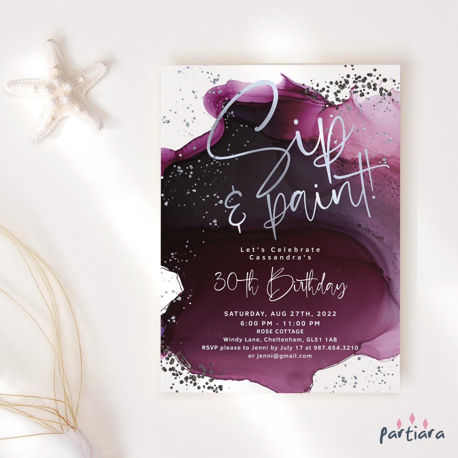 Sip and Paint Party Invitation Printable Ladies Birthday Etsy