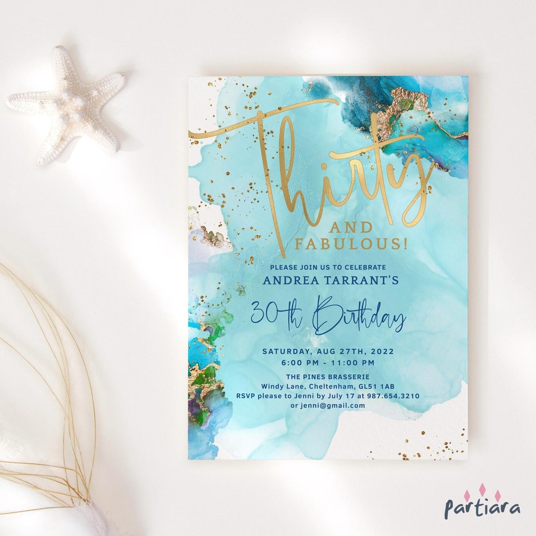 Ladies 30th Birthday Invite Printable Thirty and Fabulous Teal - Etsy