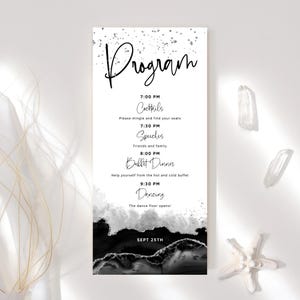 Editable Program Template in Black and Silver: Birthday or Dinner Events for Men and Ladies, Printable Digital Download P708