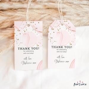 Étiquette de faveur or rose blush imprimable téléchargement numérique dames ou adolescente cadeau de fête d'anniversaire étiquette de remerciement modèle modifiable P262