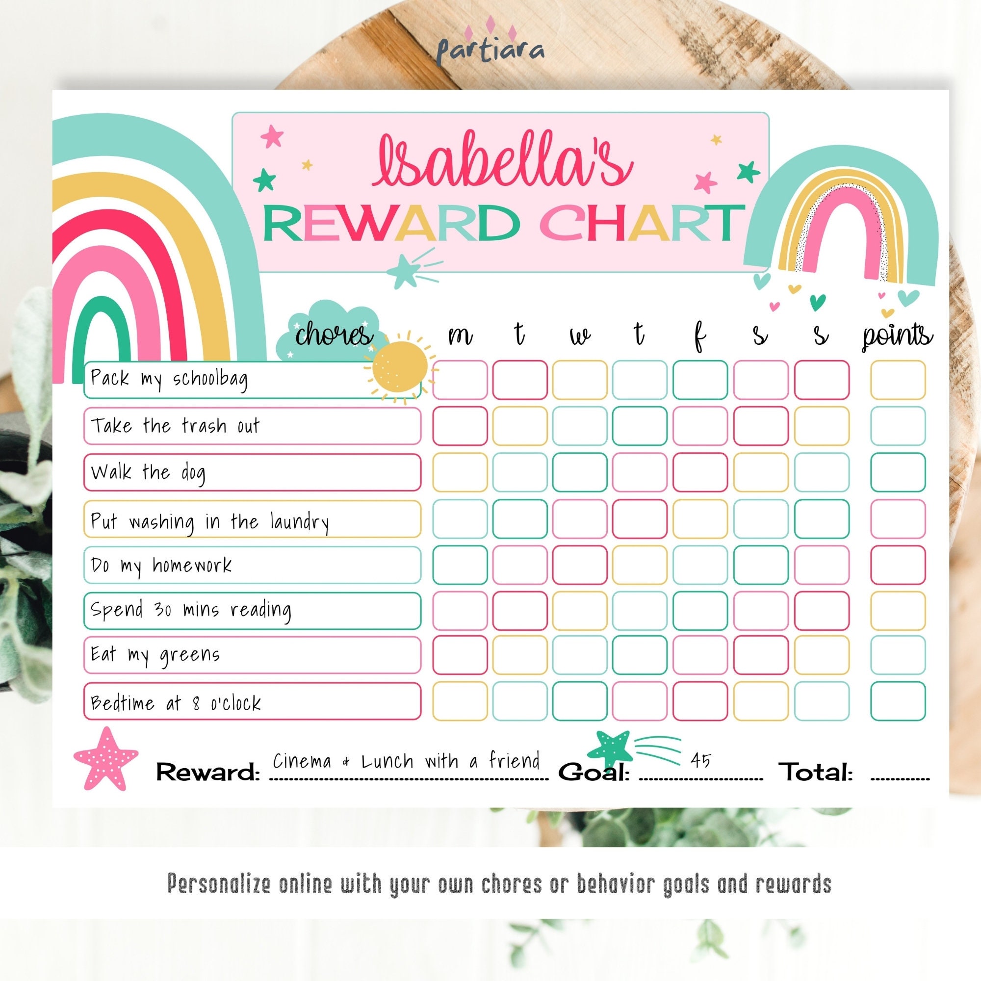 reward chart printable for girls rainbow chore reward