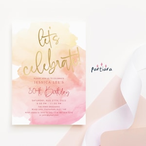 Summer Soiree Invitation, Ladies Birthday Celebration Printable, 30th 40th 50th Cocktail Drinks Party Invite, Editable Sunset Ombre P178