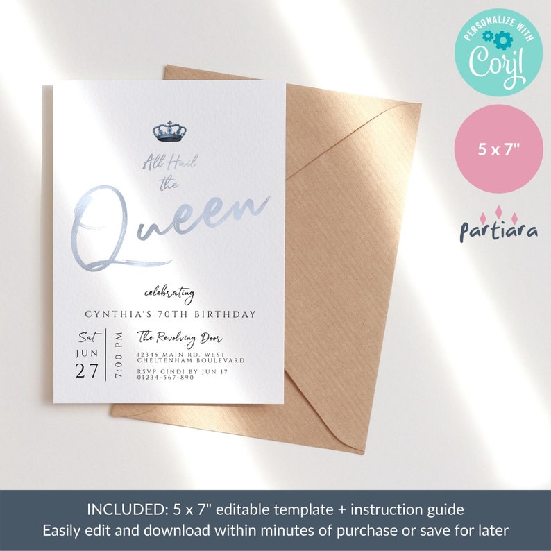 Queens Platinum Jubilee Party Invitation Printable Silver All Etsy UK