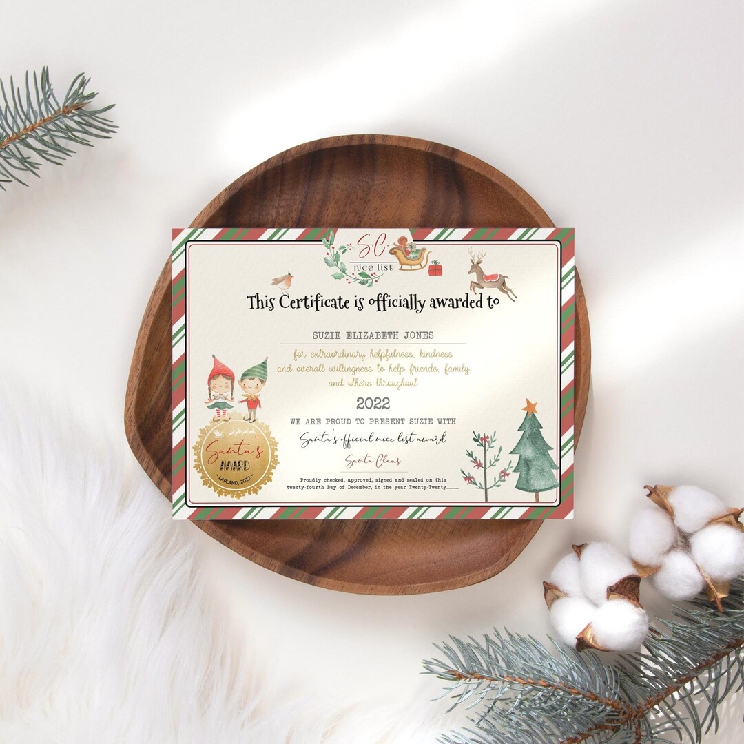 Santa Claus Official Nice List Certificate Editable Boy Girl Letter ...